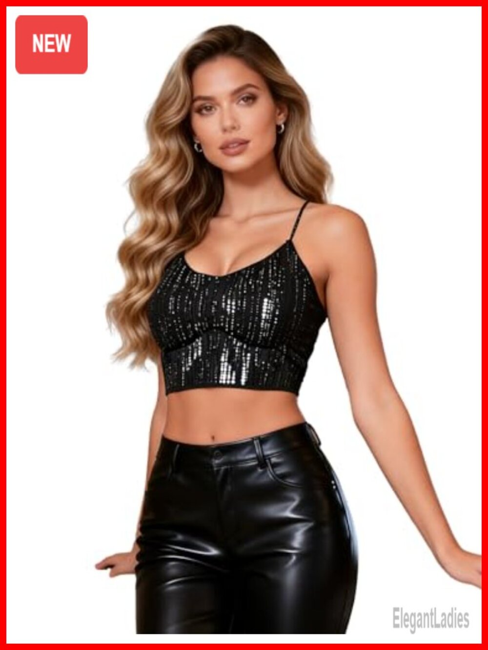 Women's Sequin Cami Top Sparkly Backless Crop Tank Party Wear